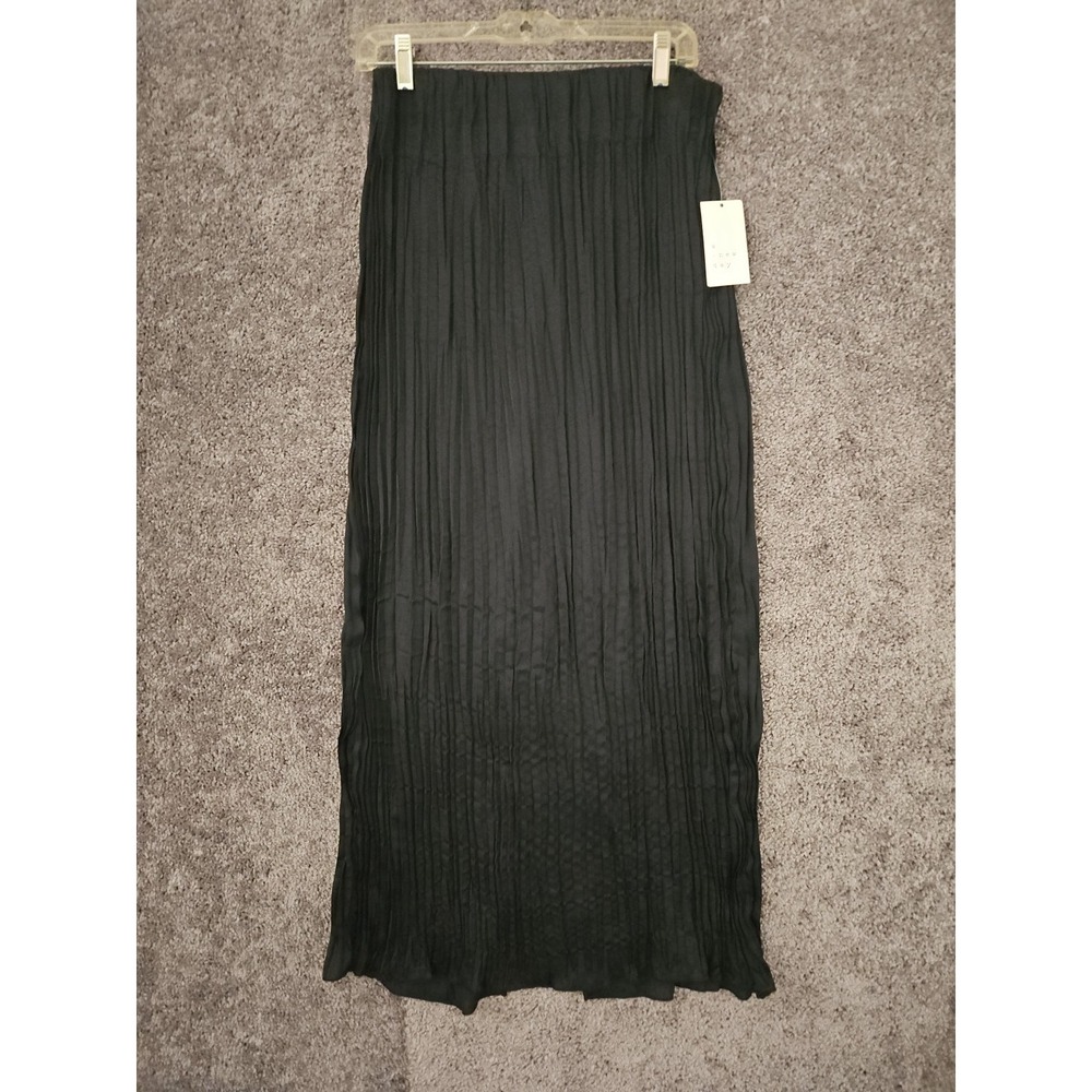 Women's Pleated A-Line Maxi Skirt W Back Slit - A New Day Black Med